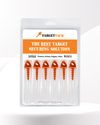 Packaging of six orange 1-inch TargetTacks for securing targets, displayed in a clear plastic case with the brand name and product description.