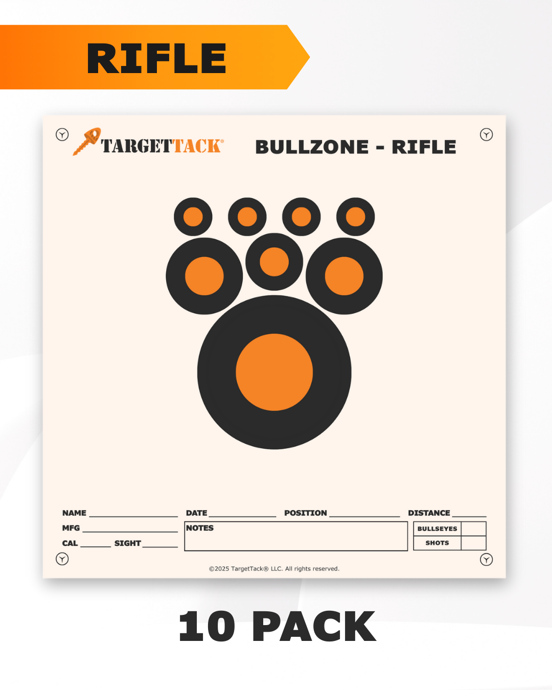 Printed paper target for precision rifle practice with Bullzone design.