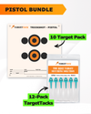 Pistol Practice 10 Target Pack + TargetTack® 1-Inch 12-Pack Bundle